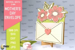 Sobre para el Día de la Madre cortado con láser. Sobre de regalo SVG para mamá.