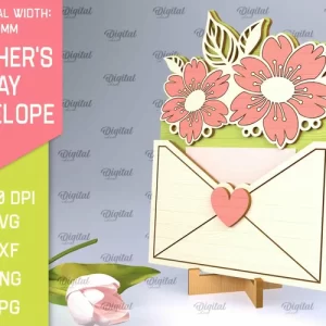 Sobre para el Día de la Madre cortado con láser. Sobre de regalo SVG para mamá.