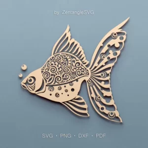 Archivo SVG DXF de corte láser de pez dorado, Mandala Zentangle de pez dorado