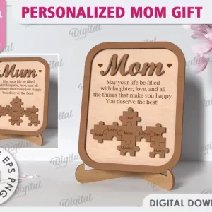Regalo personalizado para mamá cortado con láser. Regalo para el Día de la Madre SVG.