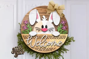 Archivo láser SVG para colgar la puerta "Bienvenido Conejito" | Archivo Cricut