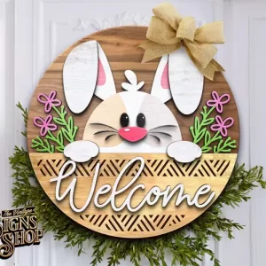 Archivo láser SVG para colgar la puerta "Bienvenido Conejito" | Archivo Cricut