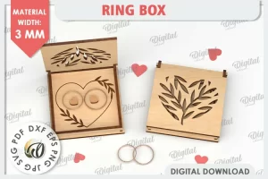 Caja para anillos de boda cortada a láser. Caja de madera 3D SVG.