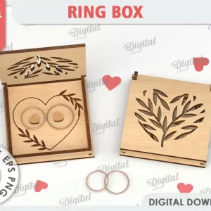 Caja para anillos de boda cortada a láser. Caja de madera 3D SVG.