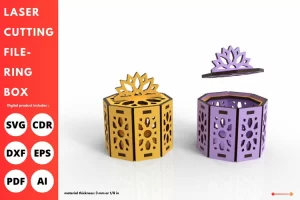 Caja de anillos con patrón de girasol - plantilla de corte láser svg