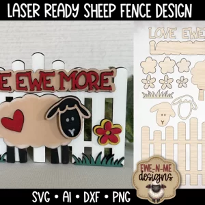 Cerca con ovejas Love Ewe More | SVG cortado con láser