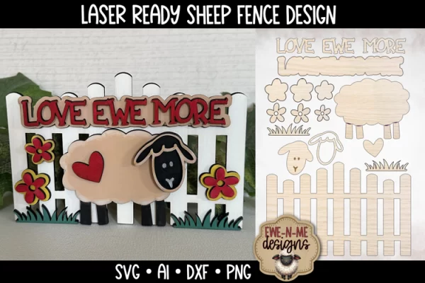 Cerca con ovejas Love Ewe More | SVG cortado con láser