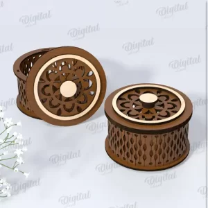 Caja de baratijas redonda pequeña 3D cortada a láser. Cajas de regalo redondas SVG