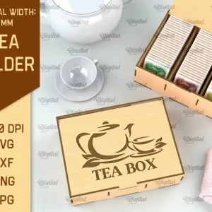 Corte láser de caja de té. Soporte de bolsa de té SVG. Láser de caja de té de madera