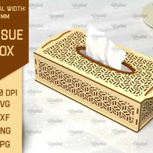Caja de madera de tejido cortada con láser. Caja de pañuelos decorativa SVG