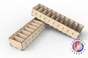 Caja con 10 compartimentos. Patrones de corte láser SVG CNC DXF.