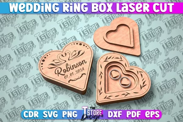 Caja para anillos de boda cortada a láser