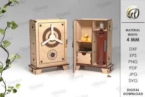 Caja de vino y golosinas cortada con láser. Caja de regalos 3D SVG