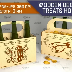 Porta cerveza y golosinas de madera cortado con láser. Caja de botellas SVG