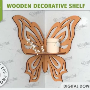 Estante de esquina de mariposa cortado con láser. Estante decorativo SVG