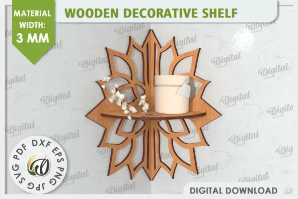 Estante de esquina cortado con láser. Estante decorativo de madera SVG