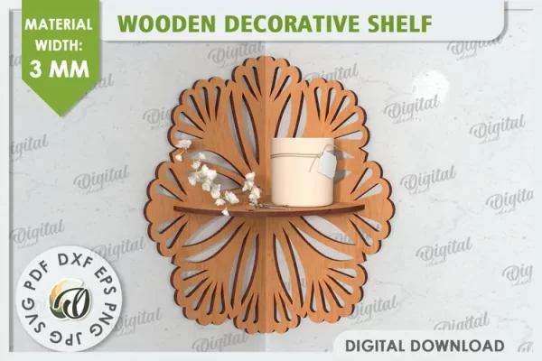 Estante de esquina cortado con láser. Estante decorativo de madera SVG