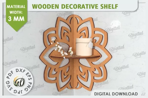 Estante de esquina cortado con láser. Estante decorativo de madera SVG