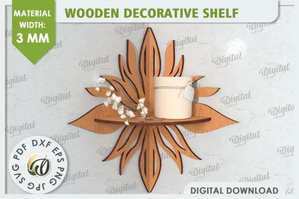 Estante de esquina cortado con láser. Estante decorativo de madera SVG