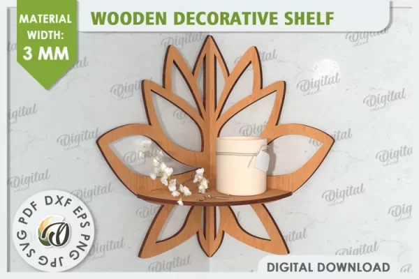 Estante de esquina cortado con láser. Estante decorativo de madera SVG