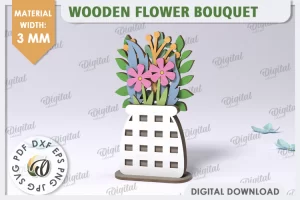 Ramo de flores de madera 3D cortado con láser. SVG para el Día de la Madre.