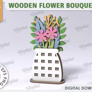 Ramo de flores de madera 3D cortado con láser. SVG para el Día de la Madre.