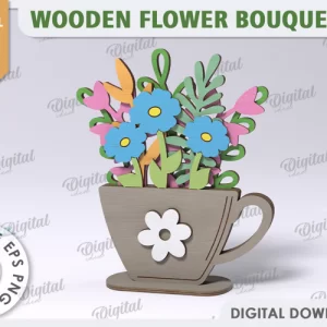 Ramo de flores de madera 3D cortado con láser. SVG para el Día de la Madre.