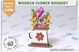 Ramo de flores de madera 3D cortado con láser. SVG para el Día de la Madre.