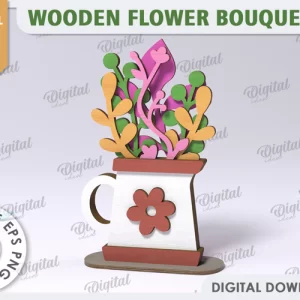 Ramo de flores de madera 3D cortado con láser. SVG para el Día de la Madre.