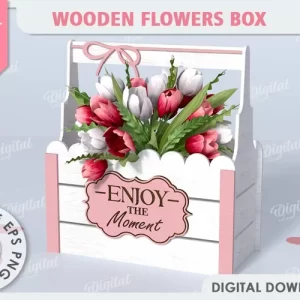 Caja de flores de madera cortada con láser. Caja de regalo. Día de las Madres SVG