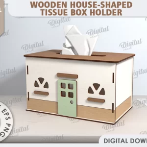 Caja de pañuelos cortada con láser. Porta pañuelos de casa 3D SVG