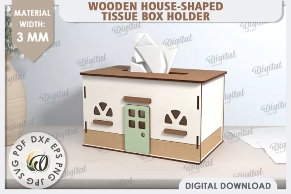 Caja de pañuelos cortada con láser. Porta pañuelos de casa 3D SVG