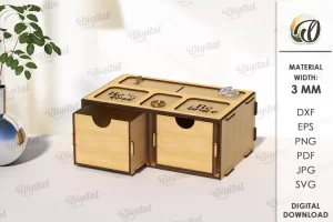 Joyero de madera 3D cortado con láser. Caja de regalo pequeña SVG