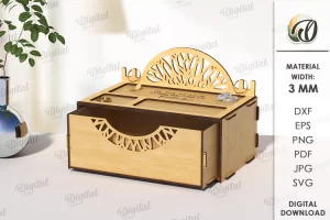 Joyero de madera 3D cortado con láser. Caja de regalo pequeña SVG
