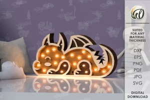 Luz nocturna LED de madera para niños cortada con láser. Lámpara de noche para niños SVG