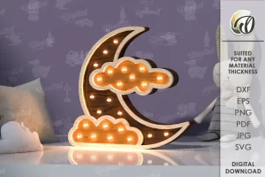 Luz nocturna LED de madera para niños cortada con láser. Lámpara de noche para niños SVG