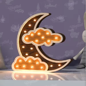 Luz nocturna LED de madera para niños cortada con láser. Lámpara de noche para niños SVG