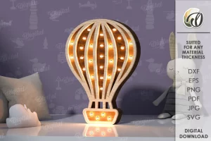 Luz nocturna LED de madera para niños cortada con láser. Lámpara de noche para niños SVG
