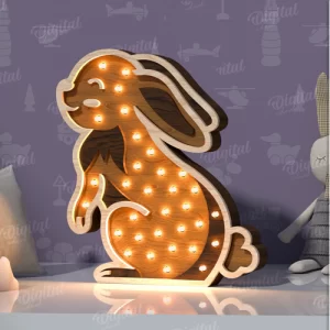 Luz nocturna LED de madera para niños cortada con láser. Lámpara de noche para niños SVG