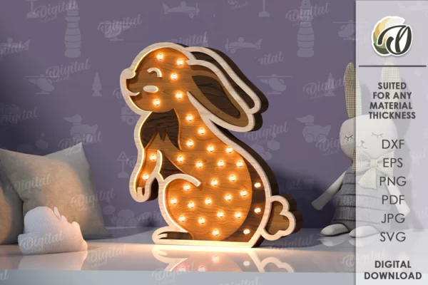 Luz nocturna LED de madera para niños cortada con láser. Lámpara de noche para niños SVG