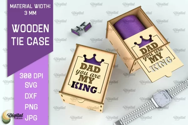Corte láser de regalo para padre. Caja de corbata de madera SVG. Caja de corbata cortada con láser