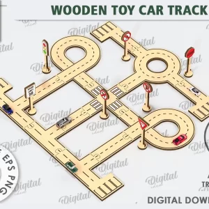 Pista de coches de juguete de madera cortada a láser. Pista de carreras infantil SVG.