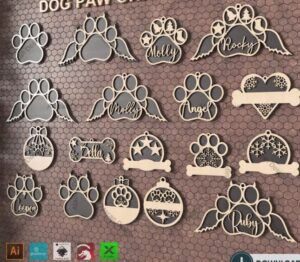 Descarga - Huellas de perro - Navideño - Corte Láser