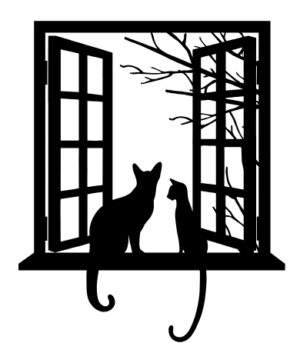 Descarga cuadro de 2 gatos en ventana - corte láser